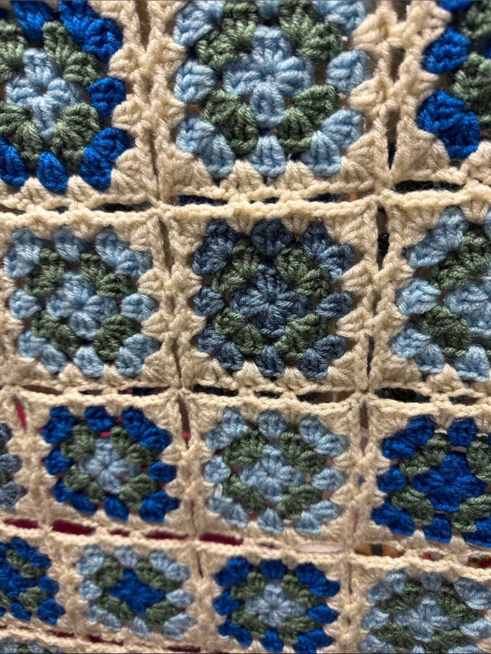 Handmade Crochet Granny Square Throw Blanket - Blue & Cream
